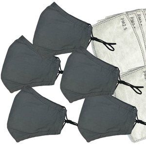 5 Grey, Re-useable Face Masks With 40 Filters